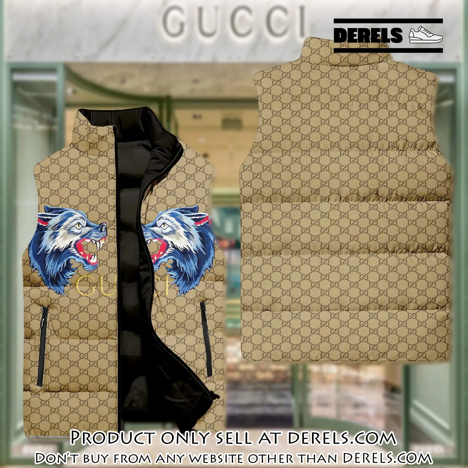 Gucci wolf yellow monogram luxury brand 3d sleeveless down jacket dr3050261